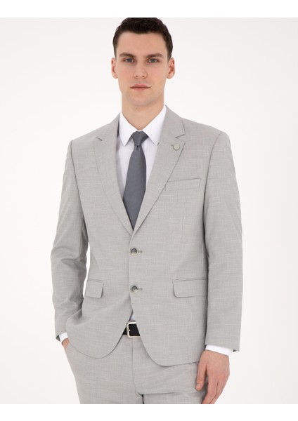 Erkek Gri Slim Fit Yün Karışımlı Takım Elbise 50285902-VR024