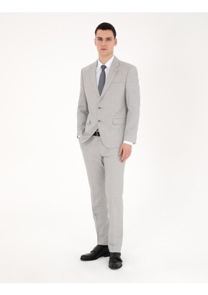 Erkek Gri Slim Fit Yün Karışımlı Takım Elbise 50285902-VR024