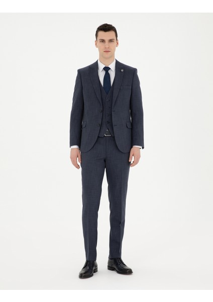 Erkek Lacivert Ekstra Slim Fit Yelekli Takım Elbise 50285274-VR033