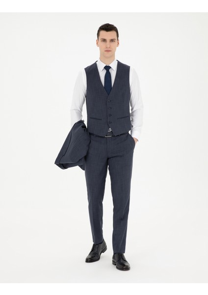 Erkek Lacivert Ekstra Slim Fit Yelekli Takım Elbise 50285274-VR033