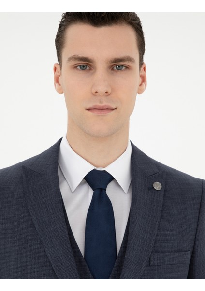 Erkek Lacivert Ekstra Slim Fit Yelekli Takım Elbise 50285274-VR033