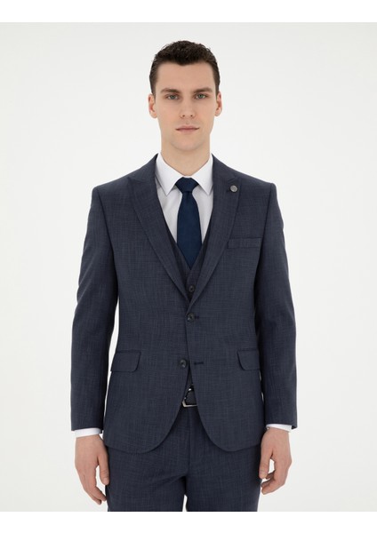 Erkek Lacivert Ekstra Slim Fit Yelekli Takım Elbise 50285274-VR033