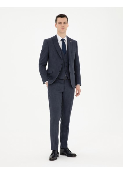 Erkek Lacivert Ekstra Slim Fit Yelekli Takım Elbise 50285274-VR033