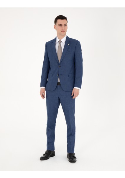 Erkek Koyu Mavi Slim Fit Yün Karışımlı Takım Elbise 50285902-VR032 modelleri