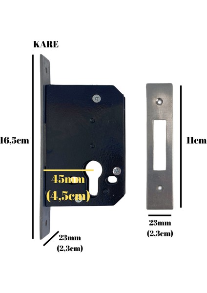 Silindirli Kare 45 mm Çelik Kapı Emniyet Kilidi Giriş Kapısı Emniyet Kilidi (Barelsiz) (45 mm x 23 mm)