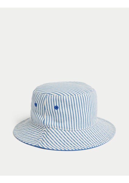 Saf Pamuklu Çizgili Sun Smart Şapka (0-1 Yaş)