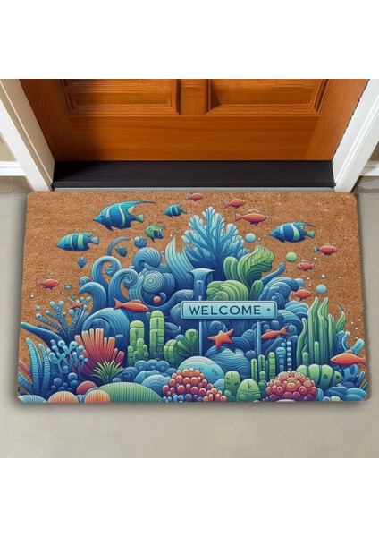 Deniz ve Balık Temalı Welcome Kapı Önü Paspası 45X70CM