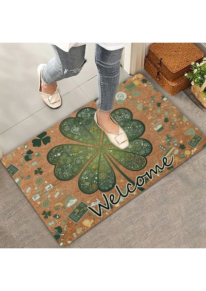 Retro Yonca Yaprağı Welcome Kapı Önü Paspası 45X70CM