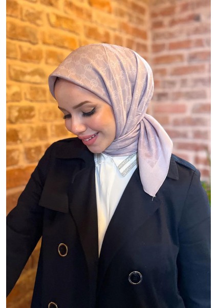90 x 90 Elegance Monogram Pamuk - Polyester Eşarp - 1090500-991 - Gül Kurusu