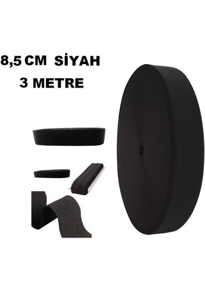 Lastik Siyah 8,5cm geniş bel 3mt  Şort, Paça,kol Ve Don Lastiği 1 Paket 3 Mt