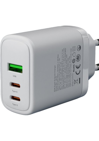 Zipax Şarj Aleti Başlığı 65W Süper Hızlı Şarj Qualcoom (1xusb 2xpd Typec) (Zpx) - JK76 fiyatları