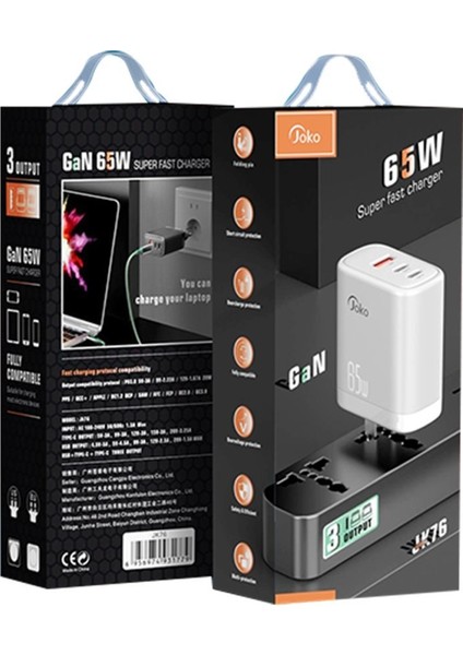 Zipax Şarj Aleti Başlığı 65W Süper Hızlı Şarj Qualcoom (1xusb 2xpd Typec) (Zpx) - JK76 modelleri