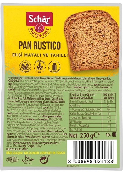 Rustico Glutensiz Lifli Ekmek 250 gr (4 Adet)