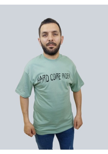 Erkek Hardcore Oversize Bisiklet Yaka Mint Yeşili Tişört