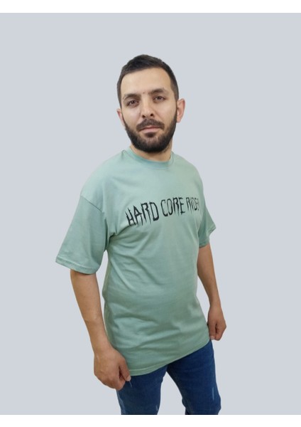 Erkek Hardcore Oversize Bisiklet Yaka Mint Yeşili Tişört