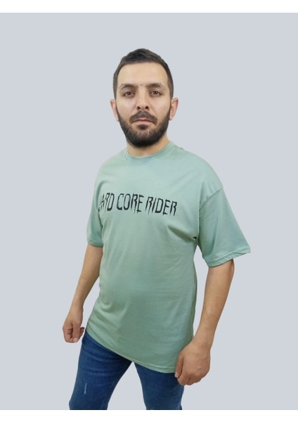 Erkek Hardcore Oversize Bisiklet Yaka Mint Yeşili Tişört