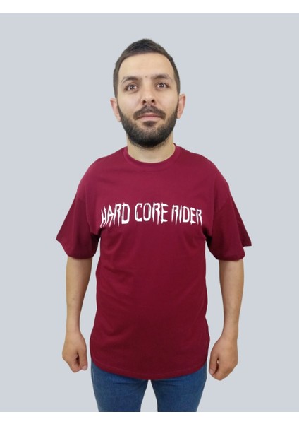 Erkek Hardcore Oversize Bisiklet Yaka Bordo Tişört