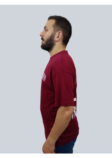 Erkek Hardcore Oversize Bisiklet Yaka Bordo Tişört