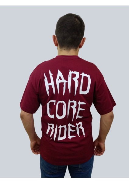 Erkek Hardcore Oversize Bisiklet Yaka Bordo Tişört