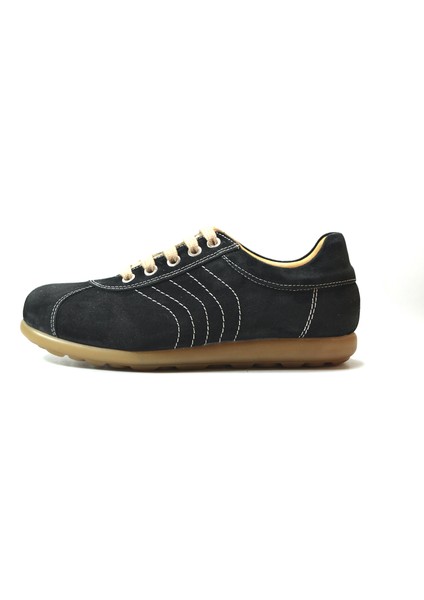 8106 Hakiki Deri Nubuk Siyah Bağlı Unisex Casual Ayakkabı