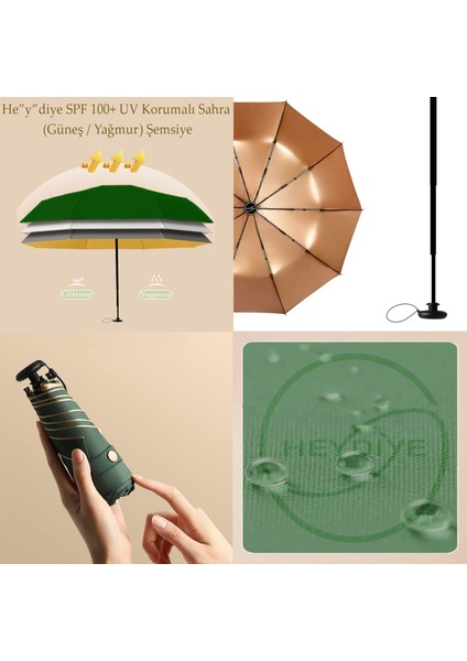 He”y”diye Spf 100+ Uv Korumalı Sahra (Güneş / Yağmur) Şemsiye
