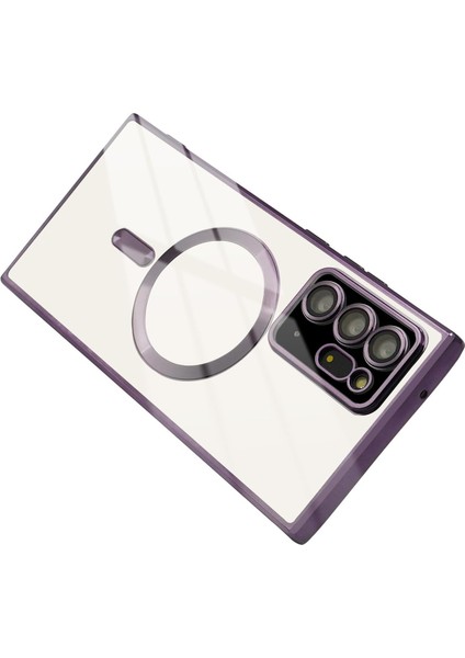 Samsung Galaxy Note 20 Ultra Kılıf Kamera Lens Korumalı Renkli Magsafe Şeffaf Silikon Derin Mor