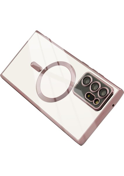 Samsung Galaxy Note 20 Ultra Kılıf Kamera Lens Korumalı Renkli Magsafe Şeffaf Silikon Rose Gold