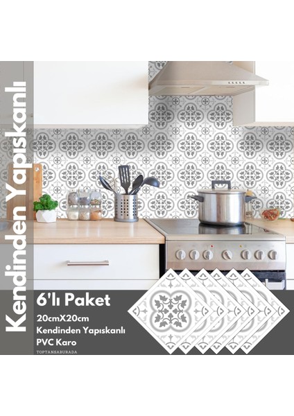 6ADET 20CM×20CM Kendinden Yapışkanlı Duvar Kaplama Mutfak Banyo Pvc Sticker Dekorasyon