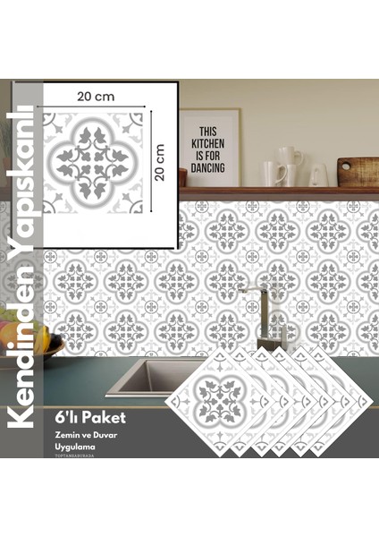 6ADET 20CM×20CM Kendinden Yapışkanlı Duvar Kaplama Mutfak Banyo Pvc Sticker Dekorasyon