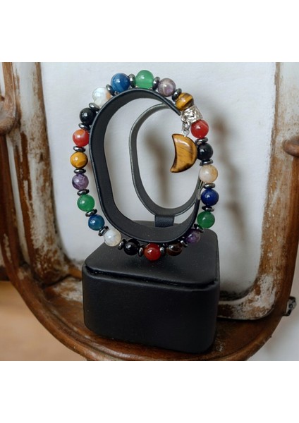 7 Çakra Bileklik Kaplan Gözü Taşı, Ametist, Aventurin Lapis, Sitrit, Oniks, Akik Doğal Taş Bileklik