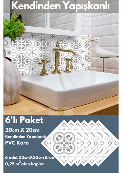 Kendinden Yapışkanlı Pvc Sticker 6ADET 20CM×20CM Mutfak Banyo Duvar Zemin Kaplama