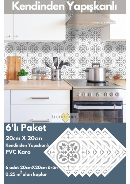 Kendinden Yapışkanlı Pvc Sticker 6ADET 20CM×20CM Mutfak Banyo Duvar Zemin Kaplama