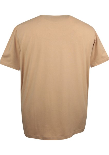 Erkek Büyük Beden 120 Kılo-152 Kilo Arası Için Uygun Bisiklet Yaka Süprem Düz T-Shirt Bej modelleri
