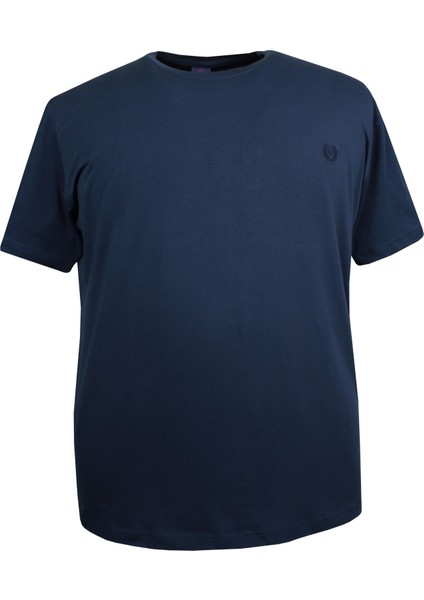 Erkek Büyük Beden 120 KILO-152 Kilo Arası Için Uygun Bisiklet Yaka Süprem Düz Tişört Lacivert