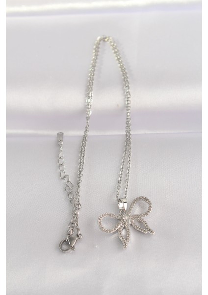 316L Çelik Zincir Gümüş Renk Zirkon Taşlı Fiyonk Kolye fiyatları