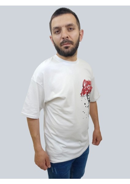 Daniel Milano Erkek Conquer Oversize Bisiklet Yaka Beyaz T-Shirt