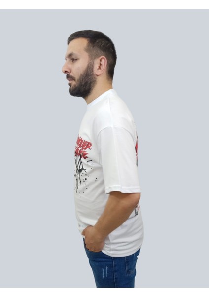 Daniel Milano Erkek Conquer Oversize Bisiklet Yaka Beyaz T-Shirt