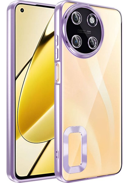 Caseworld Realme 11 4g Kapak Yanları Renkli Lens Korumalı Logo Gösteren Şeffaf Luxury Silikon Kılıf - Lila