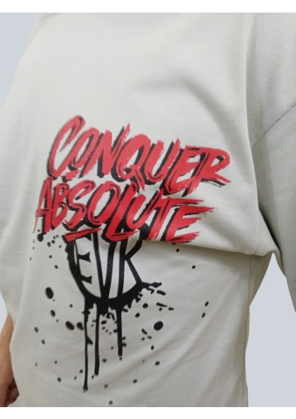 Erkek Conquer Oversize Bisiklet Yaka Açık Gri T-Shirt