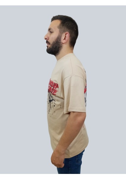 Daniel Milano Erkek Conquer Oversize Bisiklet Yaka Sütlü Kahve T-Shirt