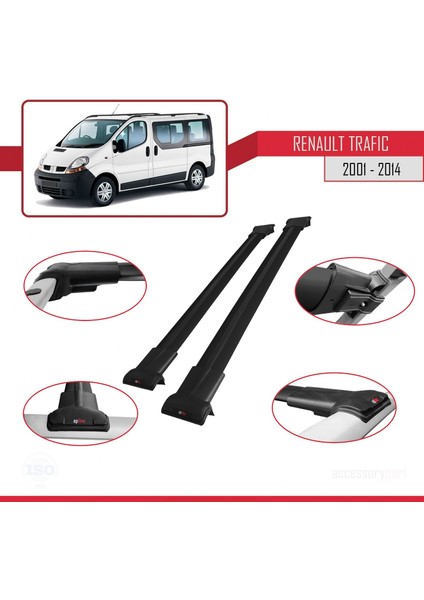Renault Trafic 2001-2014 Arası ile Uyumlu Fly Model Ara Atkı Tavan Barı Siyah modelleri