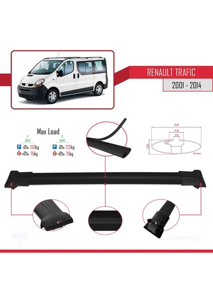 Renault Trafic 2001-2014 Arası ile Uyumlu Fly Model Ara Atkı Tavan Barı Siyah fırsatları