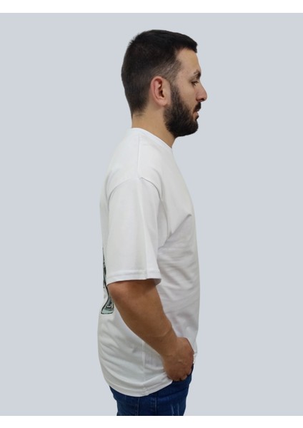 Erkek Burning Oversize Bisiklet Yaka Beyaz Tişört fırsatları