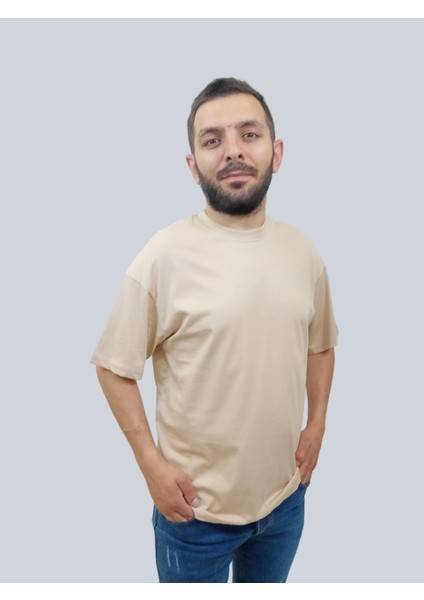 Erkek Simple Bisiklet Yaka Sütlü Kahve T-Shirt