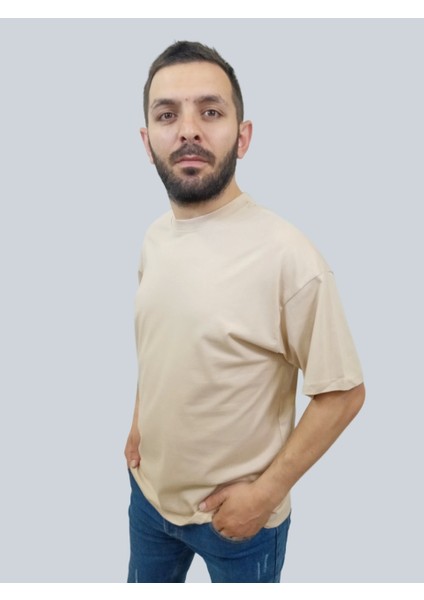Erkek Simple Bisiklet Yaka Sütlü Kahve T-Shirt