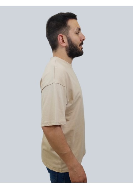 Erkek Simple Bisiklet Yaka Sütlü Kahve T-Shirt