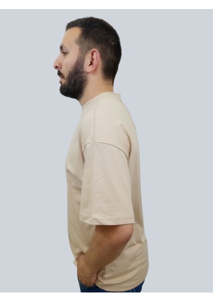 Erkek Simple Bisiklet Yaka Sütlü Kahve T-Shirt