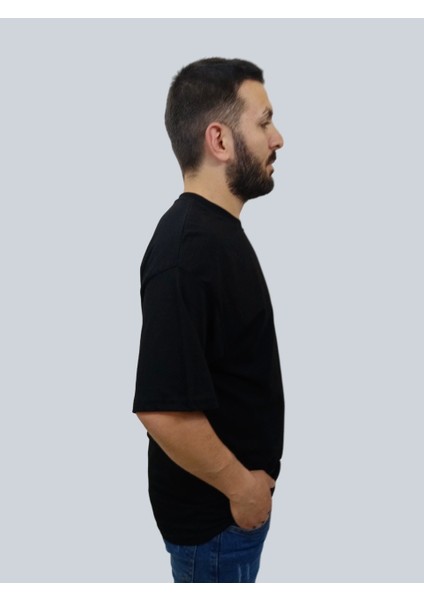 Erkek Simple Bisiklet Yaka Siyah T-Shirt