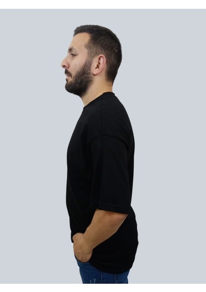 Erkek Simple Bisiklet Yaka Siyah T-Shirt