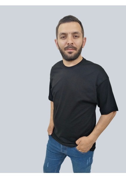 Erkek Simple Bisiklet Yaka Siyah T-Shirt